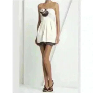 NEW BCBGMaxAzria RUNWAY Cream Gray Sweetheart Strapless Mini Dress Size 10